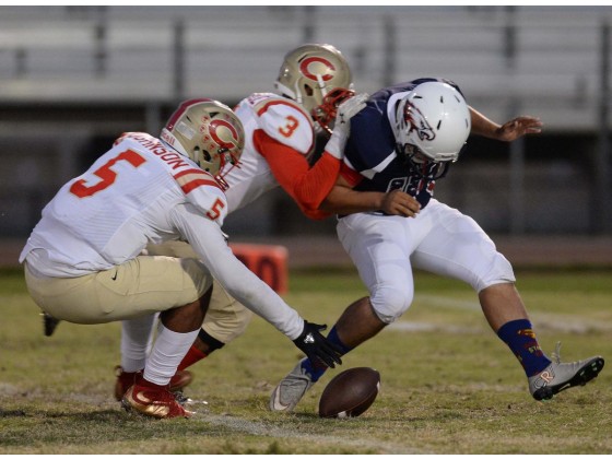 Corona recovered a botched punt early in Week 3. / Photo by Robert A. Whitehead for The Press-Enterprise