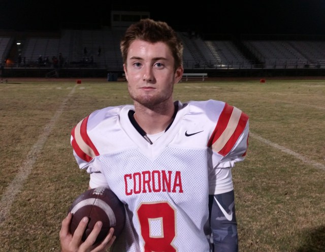 Corona senior Jake Sparks is completing 73.3 percent of his pass attempts (63 for 86) this season. / Photo by DENNIS POPE