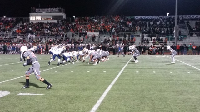 Riverside Poly's offense overcame two early turnovers to defeat Riverside North, 13-7, in Week 10. / Photo by DENNIS POPE