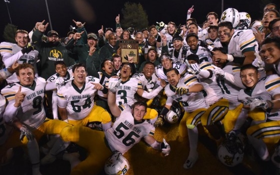 Notre Dame celebrates its first CIF section title in 38 years. / Photo by MILKA SOKO for The Press-Enterprise