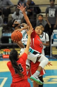 MoVal Canyon Springs' Sharonda Edwards (with ball) is the Inland Valley League's best wing player.